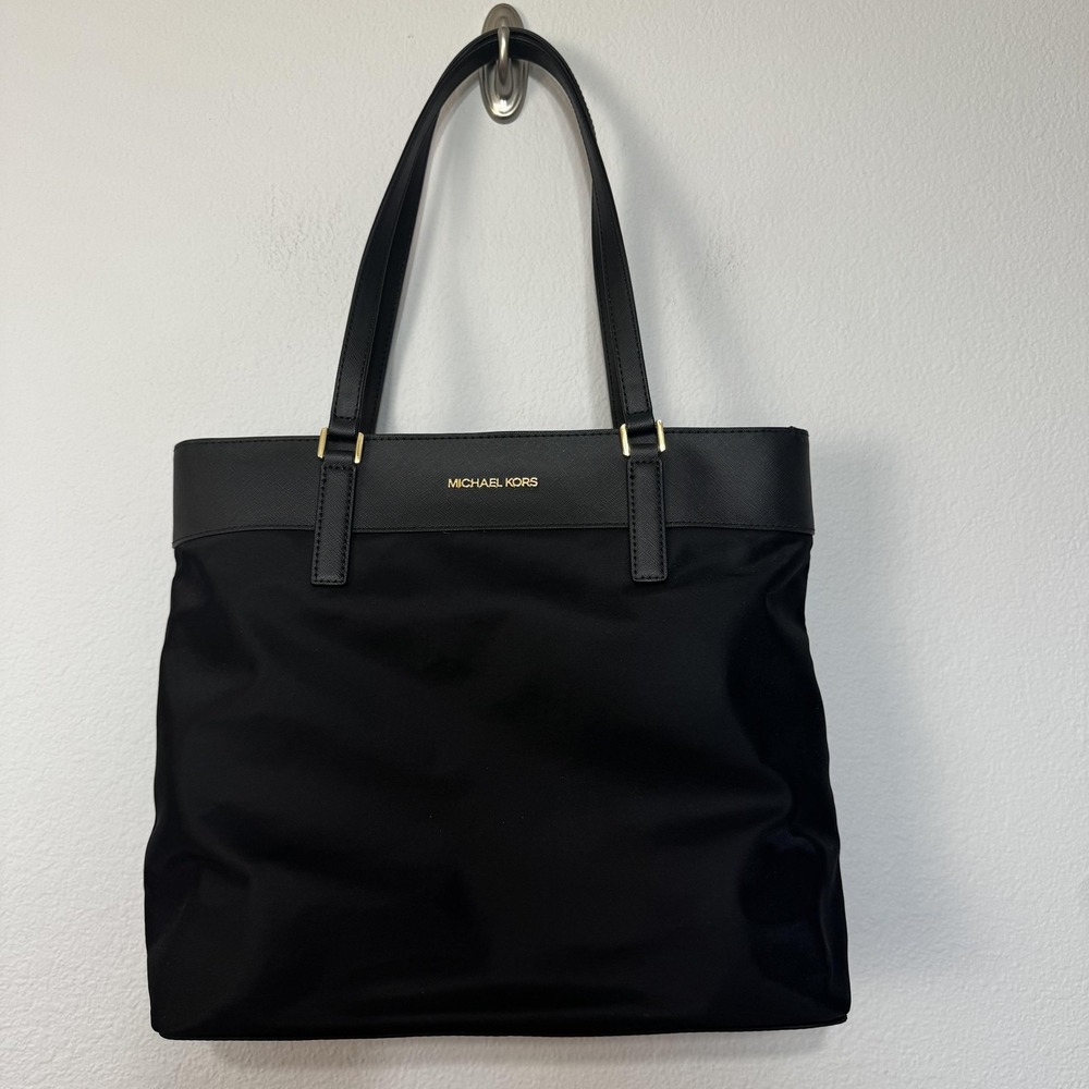 Michael Kors Tote Bag Womens Large Black Morgan Zip Top Gold Hardware 38S9COGT3C